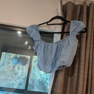 NWT Aritzia Wilfred  "ethereal linen" blue linen top US size medium